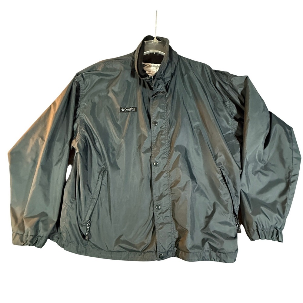 Columbia Mens XL Windbreaker Jacket Gray Full Zip Snap Mesh Lined Lightweight